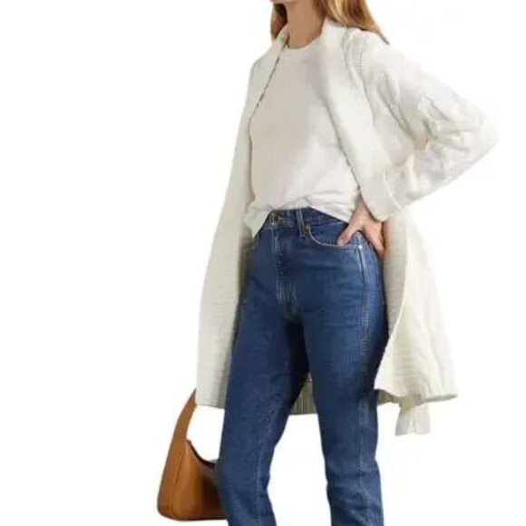 L'Agence Jax Oversized Belted Cable-Knit Cardigan in Off White Size Small - Picture 5 of 16
